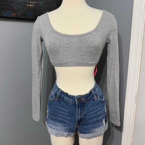 Edikted Sydney Ribbed Open Back Crop Top, Grey, XS - Picture 1 of 4